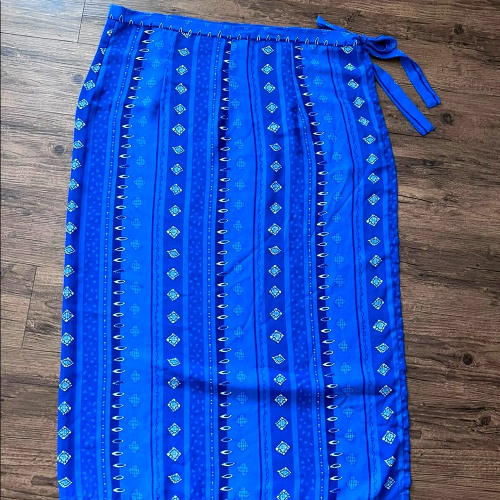 Women's High Waist Wrap Maxi Swim Cover Up Skirt Blue Color Tie up